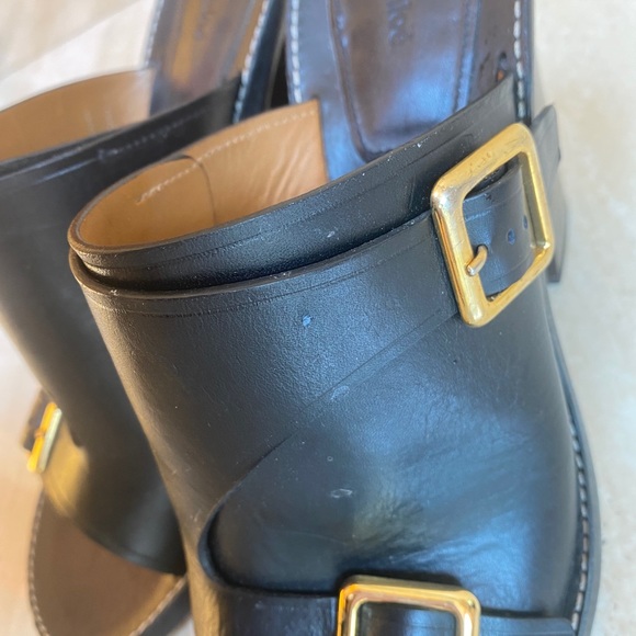 Chloé Chunky Heel Gold Buckle Calf Skin Mule - Picture 6 of 6